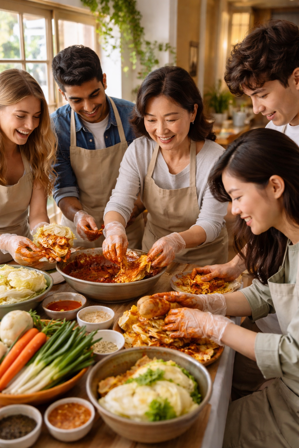 In-person Korean class kimchi making